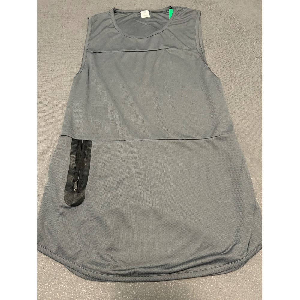 Mens Grey Athletic Mesh Tank Top Sleeveless Gym Shirt Zipper Pocket XXL